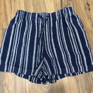 Striped linen blend  Navy and White Women's Shorts - Uniqlo small